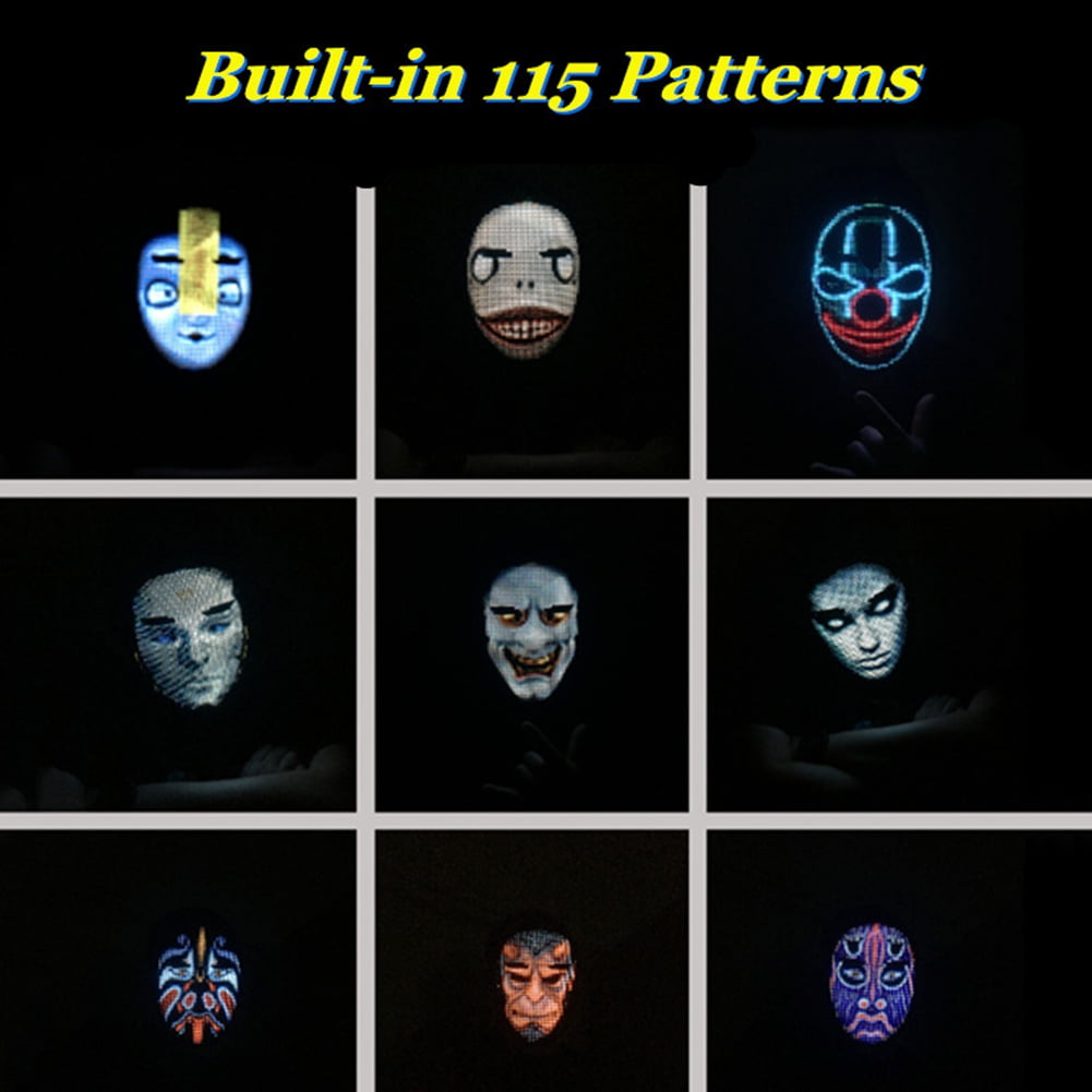 LED Display Mask Full-Color LED Face-Changing Glowing Mask Bluetooth APP  Control DIY Shining Mask For Halloween Festival Party Non-rechargeable