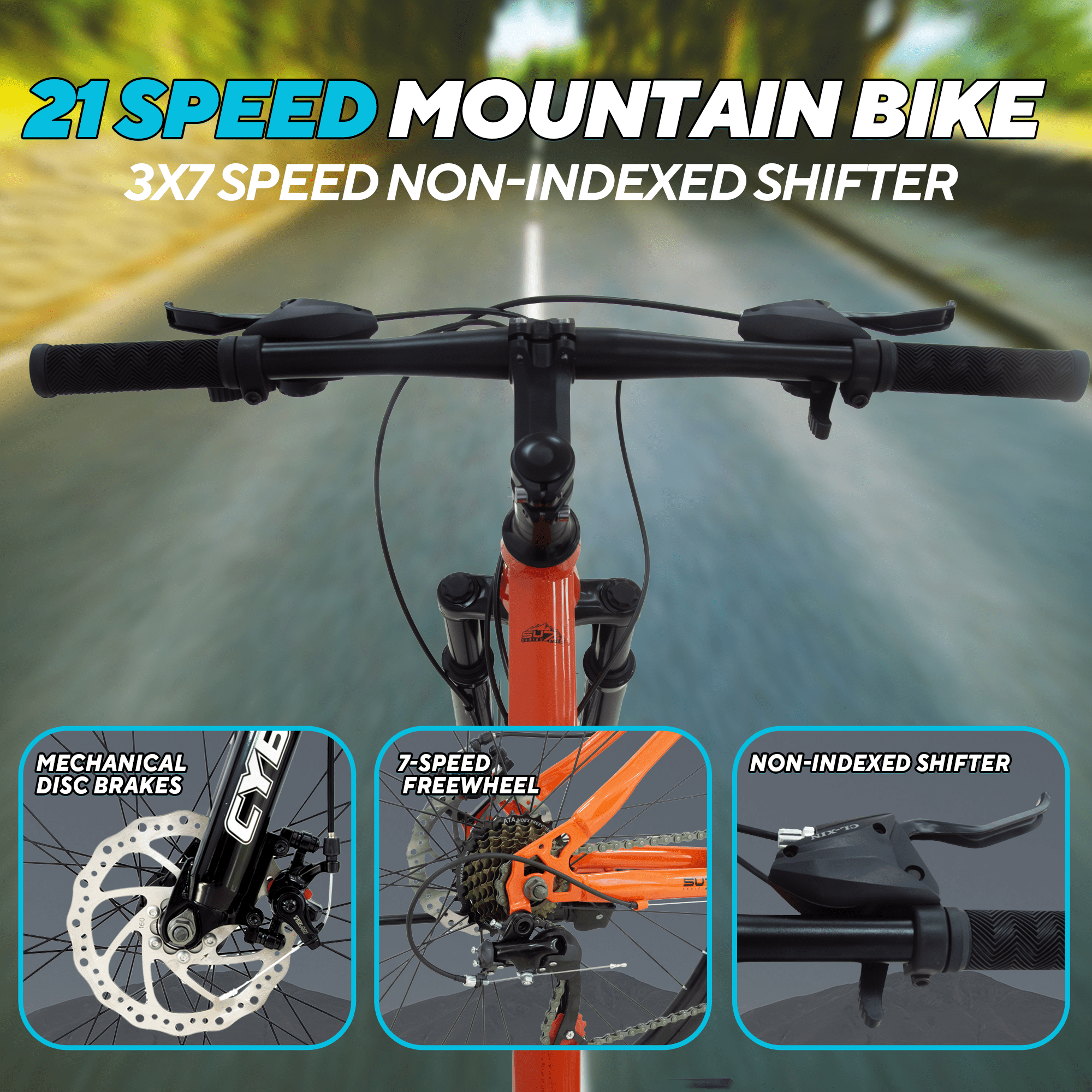 CYBIC 26 inch Mountain Bike for Adults & Teens, 21-Speed MTB Bicycle for Men & Women, Dual Disc Brakes, Suspension Fork, Comfort Saddle