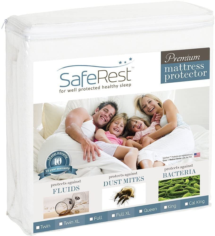 NEW SafeRest Premium Hypoallergenic Waterproof Queen Size Mattress Protector 