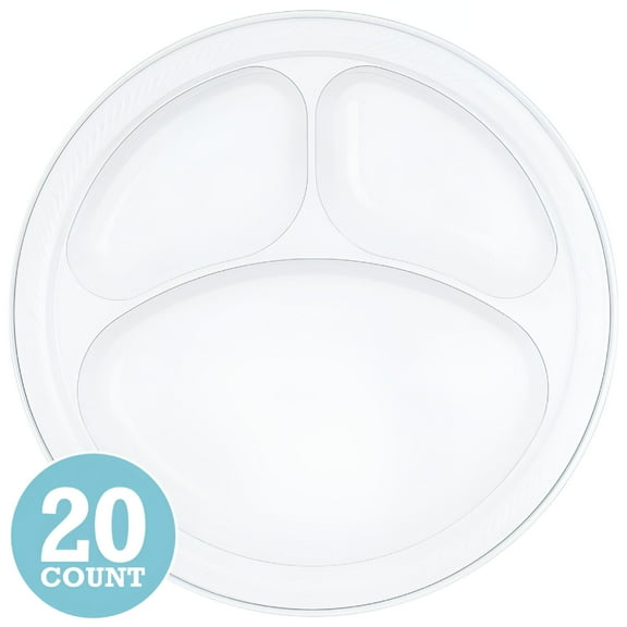 ACDANC Seasonal Offers Clear Divided Plastic Plates Pack of 20 Party Supply,10 1/4