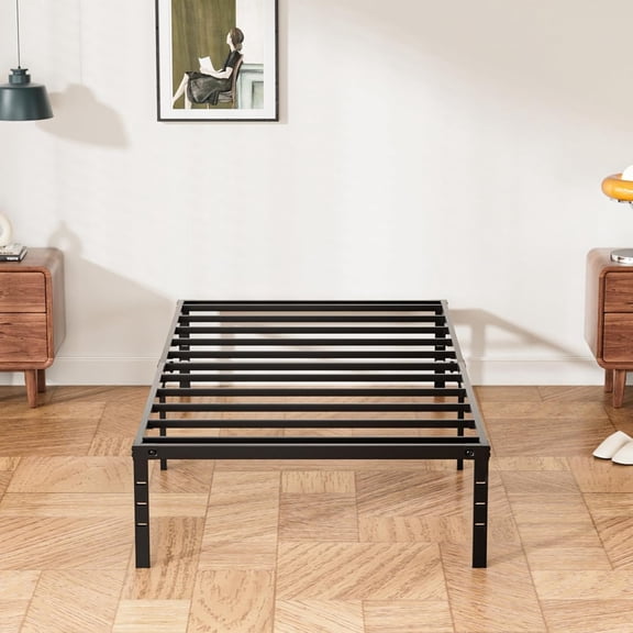 Twin Size Metal Bed Frame, 18 Inch Heavy Duty, Underbed Storage