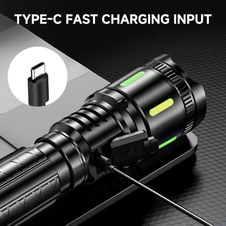 backpacking rechargeable led flashlight Magnetic With Side COB Work Light Zoomable Tactical Beam 1000 Lumens USB Rechargeable Waterproof Pocket Size Light For you can hang it off your pack chest strap Rechargeable Camping Lights FLY2SKY Black