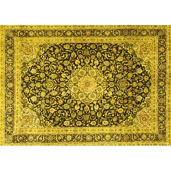Ahgly Company Machine Washable Indoor Rectangle Persian Yellow Traditional Area Rugs, 7' x 9'