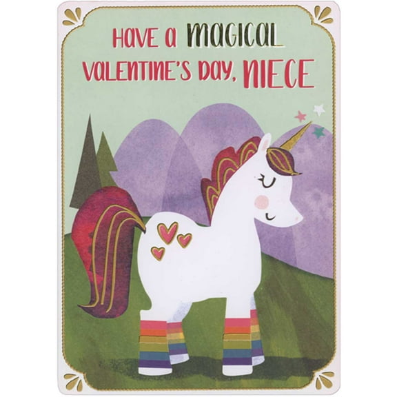 Designer Greetings Cute White Unicorn Wearing Rainbow Leg Warmers Juvenile Valentine's Day Card for Niece