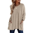 thumbnail image 2 of Fancyglim Women Tee Shirts Long Sleeve Round Neck Tunic Top Pockets Khaki XL, 2 of 5