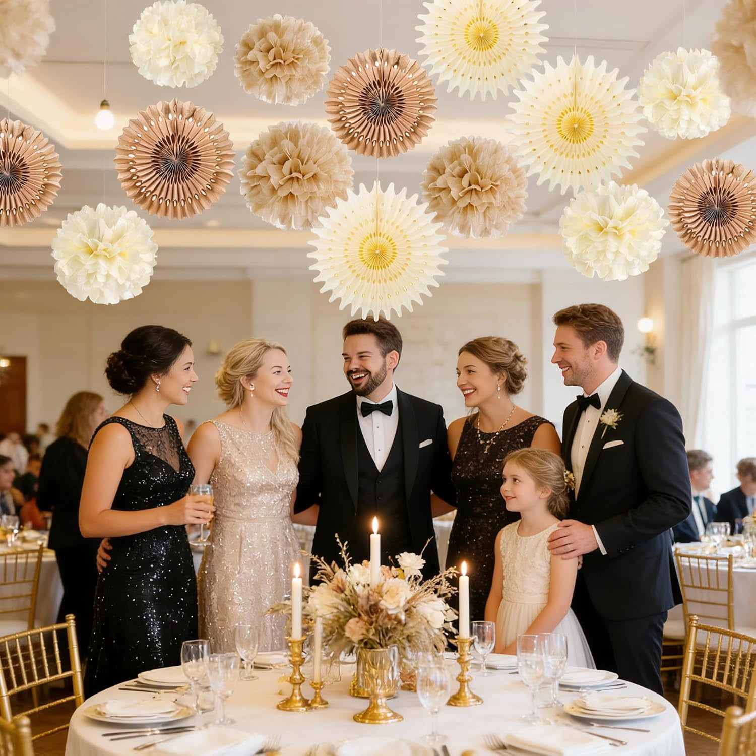 Brown Party Decorations Boho Wedding Party Decor Brown Beige Tissue Pom Poms Paper Fans Hanging Neutral Women Birthday Party Decorations Bridal Shower Baby Shower Rustic Engagement Decor