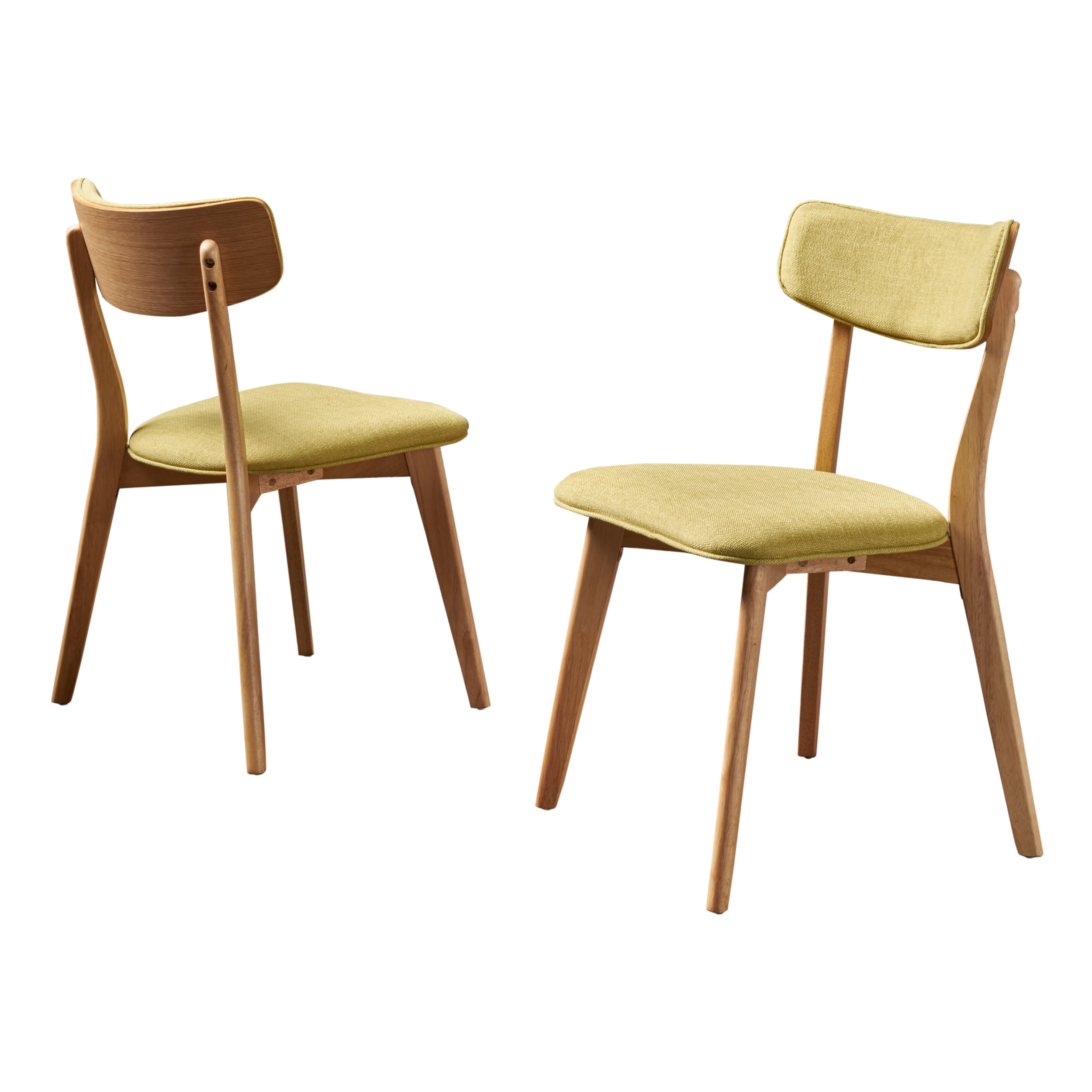 Noble House Sadie Mid-Century Fabric Dining Chairs, Set of 2, Natural Oak, Green Tea