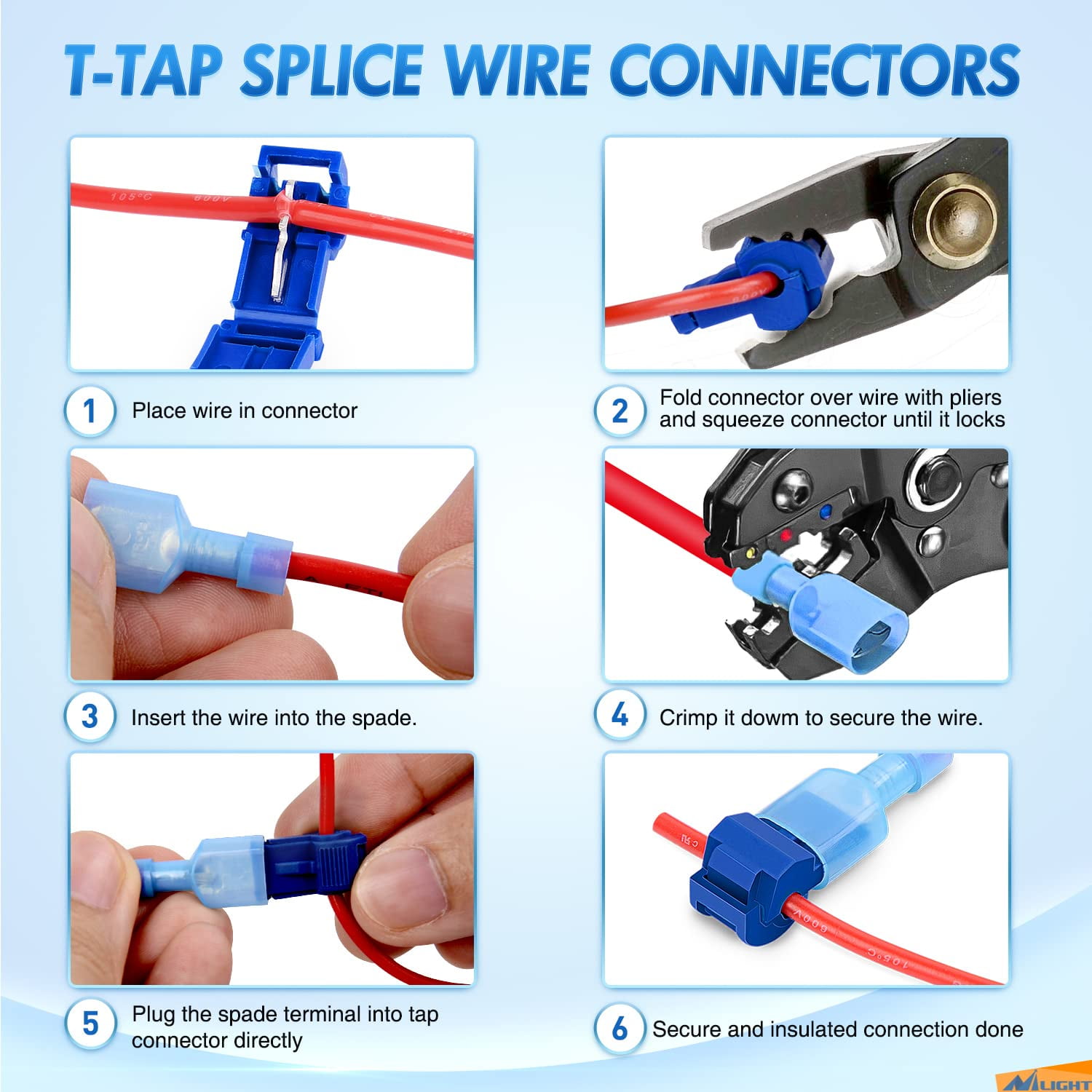Nilight 360PCS T-Tap Wire Connectors Self-Stripping Quick Splice Electrical Wire Terminals Insulated Male Quick Disconnect Spade Terminals Assortment Kit with Storage Case, 2 Years Warranty