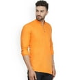 thumbnail image 3 of eloria Indian Traditional Orange Thread Work Solid Cotton Blend Kurta For Men's, 3 of 7