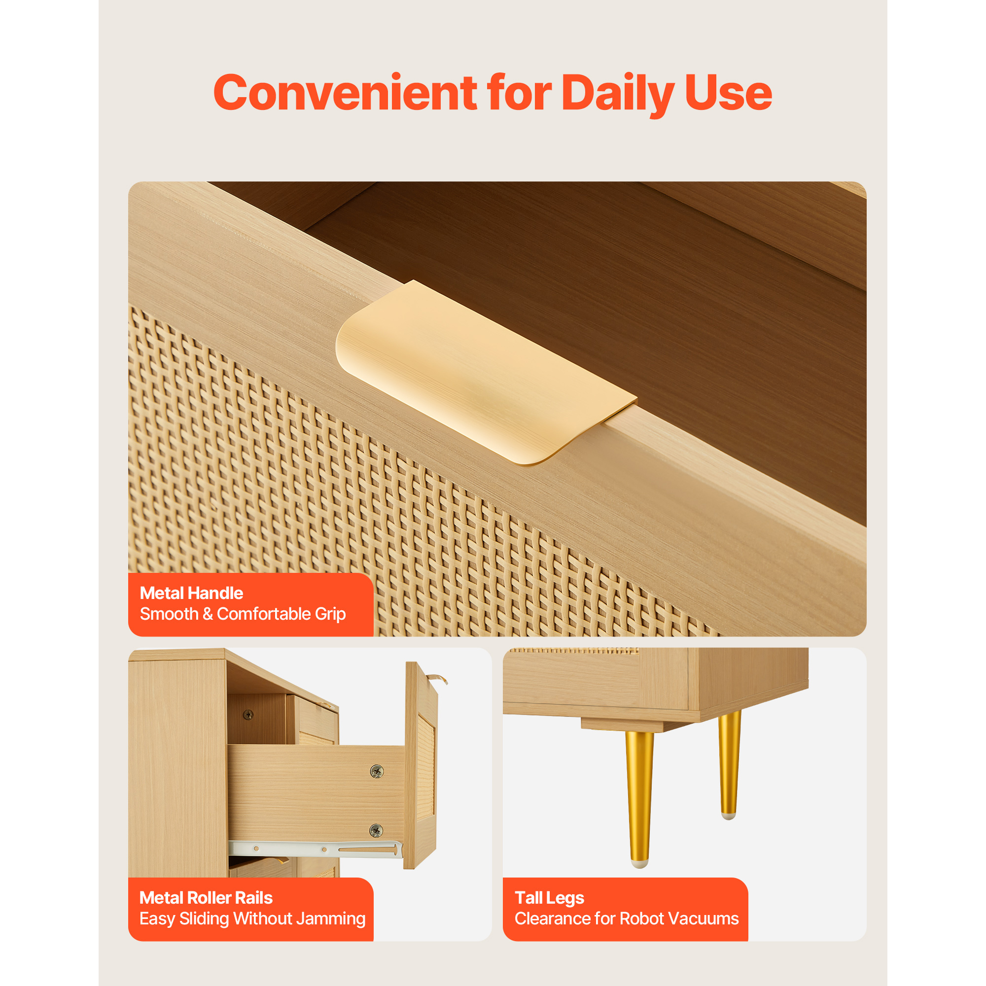 KFFKFF 6-Drawer Dresser, Wooden Storage Dresser for Bedroom, Stylish Storage Organizer for Clothing in Bedroom, Living Room, or Hallway
