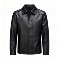 thumbnail image 4 of LYSMORA Men's Lapel Faux Leather Jacket Button Front Casual Outerwear Multi Pocket Shirt Style Coat for Daily Wear, 4 of 5