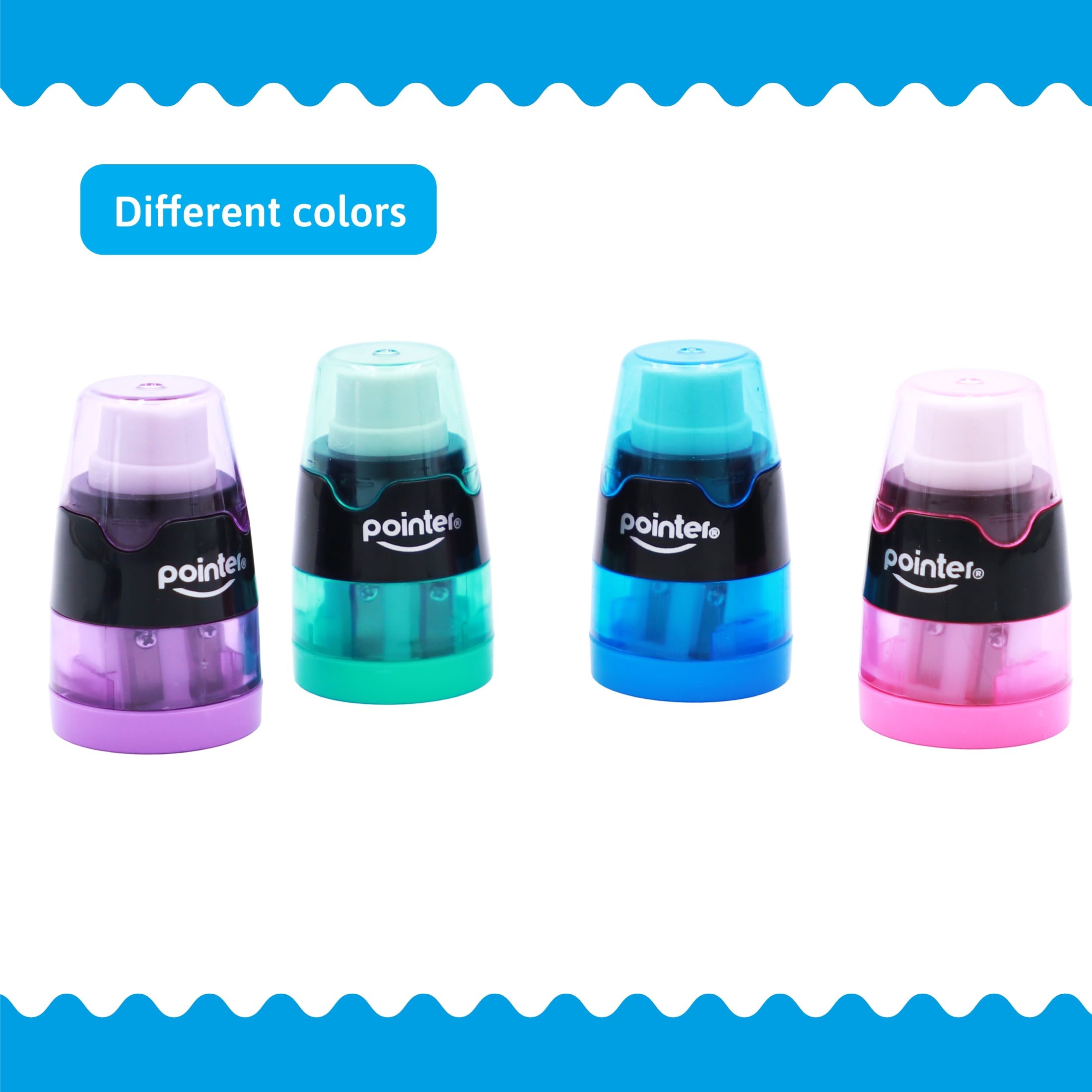 Pointer DUO Manual Pencil Sharpener, Single-Hole with Built-In Eraser, Assorted Colors, 16 Count