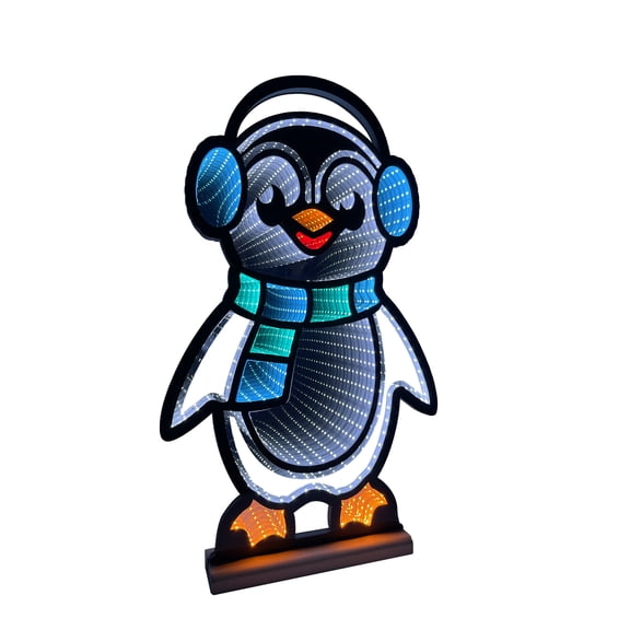 16-Inch Christmas Penguin LED Infinity Lights - Teal Holiday Decor