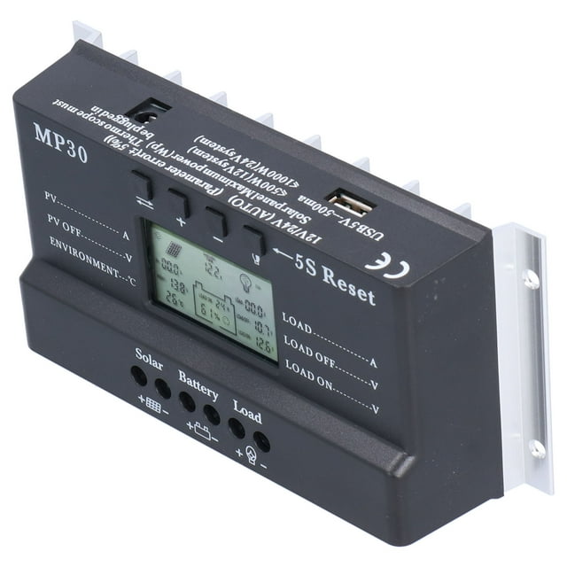 Controlador Solar, Controlador De Carga Puerto USB MPPT Modo PWM 30A 12/24V Para El Hogar Para Al Aire Libre