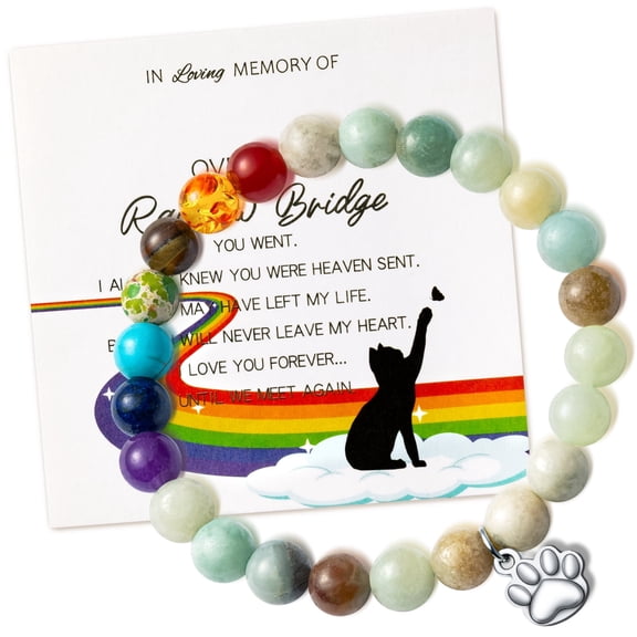 MALLMALL6 Rainbow Memorial Pet Bracelet Set, Beaded Bracelet,Sympathy Gift for Loss of Cat or Dog,1pack