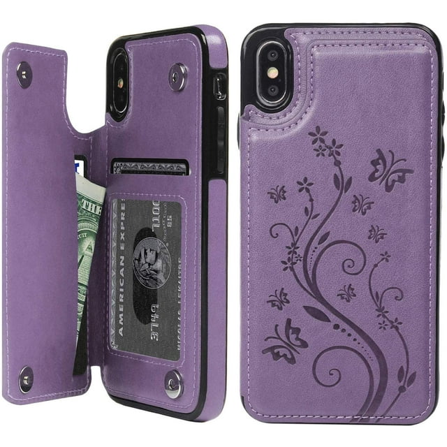 For Iphone X Cover, Premium Iphone Xs Pu Leather Flip Case Wallet Mobile Phone Pocket Stand Function Magnetic Mobile Phone Cover Leather Pouch Protective Cover Mobile Phone Cover - Purple