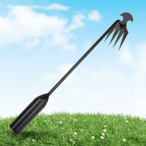 Extractor de malas hierbas, herramienta de deshierbe forjada de acero al manganeso, herramientas de deshierbe de jardín de 4 dientes con mango ergonómico para césped y jardín