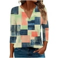 thumbnail image 2 of JTZGDY Womens Casual V Neck Tops Dressy Boho Floral Printed 3/4 Length Sleeve Graphic Tunic Tshirt Loose Oversized Comfy Pullover Blouse Khaki#02 L, 2 of 7
