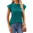thumbnail image 4 of Mujeres 2024 Verano Tops Dressy Casual Camisas Cuello Redondo Manga Casquillo Tops Básico Sólido Camiseta, 4 of 5