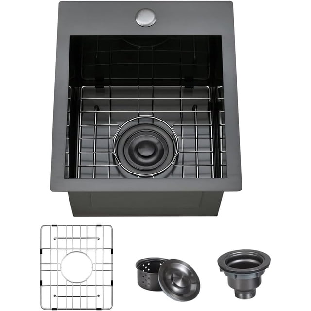 Drop in Bar Sink Stainless Steel Single Bowl Kitchen Sink Small Topmount Inch Deep Wet Bar Sink for Outdoor Prep RV Yard Laundry Utility with Dish Grid & Drain