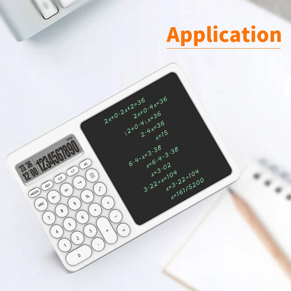 10 Digit Calculator LCD Screen Writing Pad Basic Calculator with Erasable Handwriting Notepad for Office School,1 x Calculator LCD writing tablet(comes with a button battery 2032),White&Black