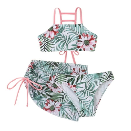 

Toddler Baby Girl s 3 Piece Swimsuits Floral Prints Bikini Bathing Suit Briefs Girls Bikini Beach Swimwear Set
