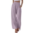 thumbnail image 3 of Women's Spring Satin Straight Leg Pants Loose Casual Comfort Fit, 3 of 7