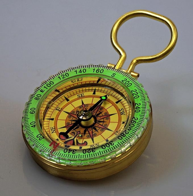 Classic Hand Antique Old Style Brass Ship Rose Pocket Keychain Compass Steampunk