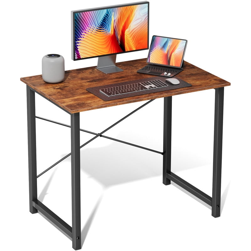 Kelno 31" Computer Desk Gaming Table Home Office Writing Study Workstation with Sturdy Metal Frame, Rustic Brown