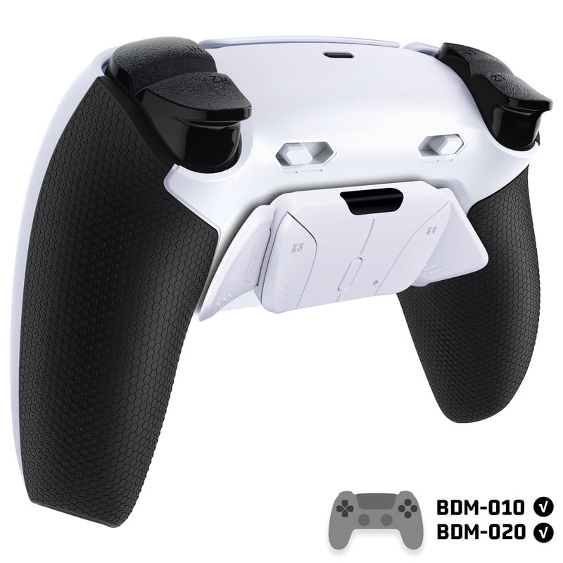 eXtremeRate RISE4 Plus MAX Back Paddles Kit with Clicky Trigger Stops & Rubberized Grip for PS5 Controller BDM-010 020, White Remappable Back Buttons Kit for PS5 Controller - White Black