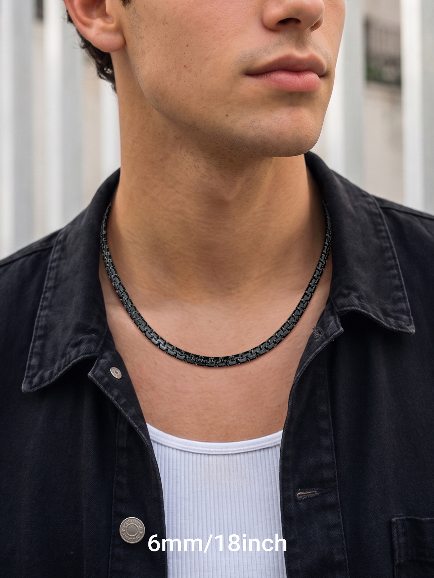 Prosteel Men's Black Stainless Steel Box Chain Necklace photo 2