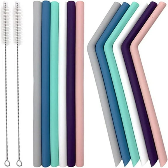 Reusable Silicone Straws, 10in Extra Long Silicone Drinking Straws for 30 oz 20 oz 10oz Tumblers, Multicolor Smoothie Straw with 2 Cleaning Brushes and 1 Bag (6 Straight   6 Bent)