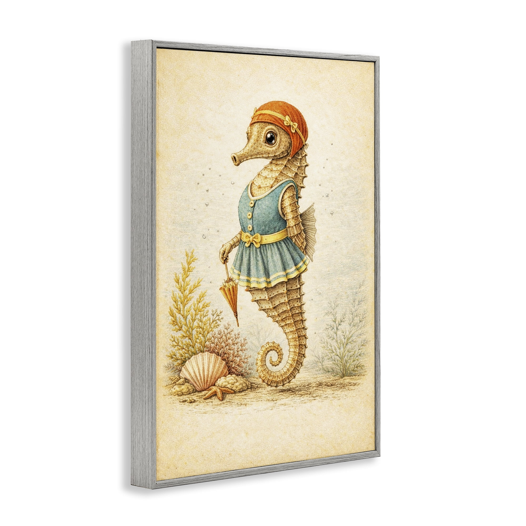 Stupell Industries Maritime Bathing Society Seahorse Gray Framed Giclee Art, design by Grotto Studios