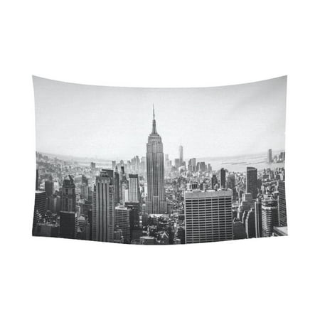 GCKG NYC New York Skyline Cityscape Tapestry Wall Hanging Black And White Empire State Building Wall Decor Art for Living Room Bedroom Dorm Cotton Linen Decoration 90 x 60