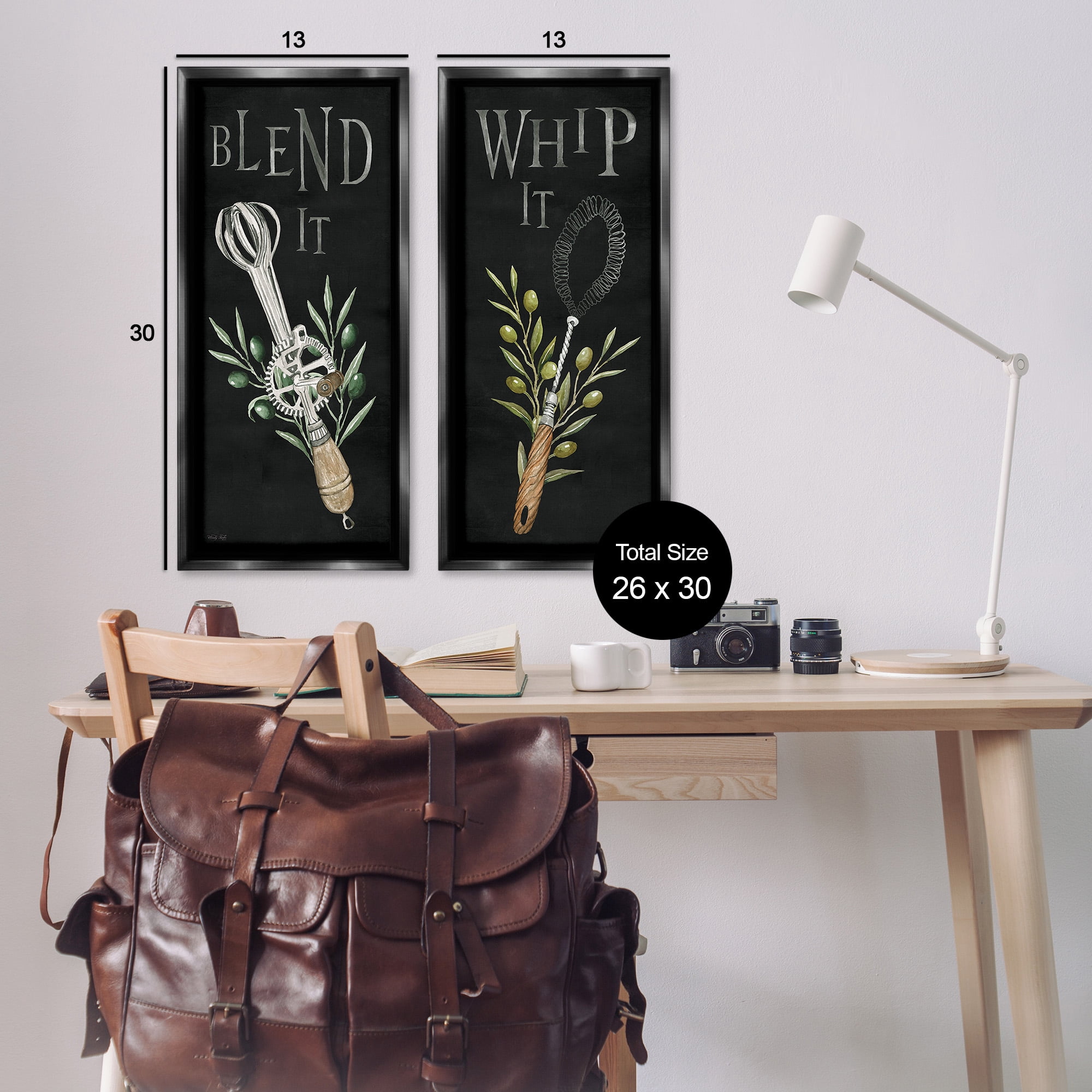 Stupell Industries Vintage Utensil Phrases Botanical & Floral Painting Black Floater Framed Canvas Art Print Wall Art, 14 x 31, Set of 2