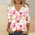 thumbnail image 2 of VALMASS Valentine's Day 3/4 Sleeve V Neck Shirts Women Casual Cute Heart Print Tee Plus Size Pullover Tops (L, White), 2 of 5