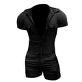 thumbnail image 2 of SOOMLON Men's Sleep Romper Loungewear Printed Casual Shorts Jumpsuit Summer Short Sleeve Shorts Hooded Jumpsuit Black S, 2 of 6