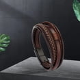 thumbnail image 4 of 4x Pulsera Tejida De Cuero PU Para Hombre Pulsera Brazalete Marrón Negro Metal, 4 of 8