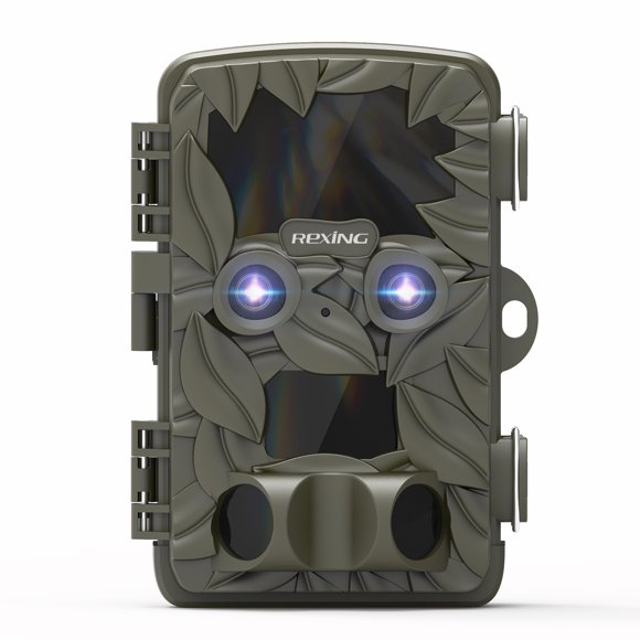 REXING Woodlens H6 - Caméra Trail à Double Caméra, Vidéo 4K+FHD Ultra HD, Capteur de Mouvement CMOS 20 MP avec Vision Nocturne, Rafale Photo, Time Lapse, 512 Go, Connexion TV, Veille de 16 Mois, Caméra Chasse/faune