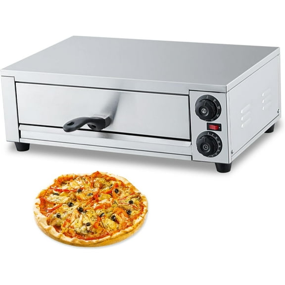 HELLONE Electric Pizza Oven Indoor, 16 Inch Countertop Commercial Pizza Oven with Grilling Rack, Crumb Tray, Handle and Feet Pads, Stainless Steel Pizza Baking Machine for Home and Restaurant