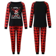 COUTEXYI Parent-Child Plaid Nightclothes, Christmas Pajamas, Family Matching Set Printed Elk Blessing Words Soft Long Pants