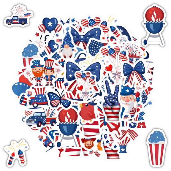 35pcs-50pcs Colorful Independence Stationery Stickers Patriotic Kids Stickers Toy PVC Sticker for Luggage Laptop Fridge
