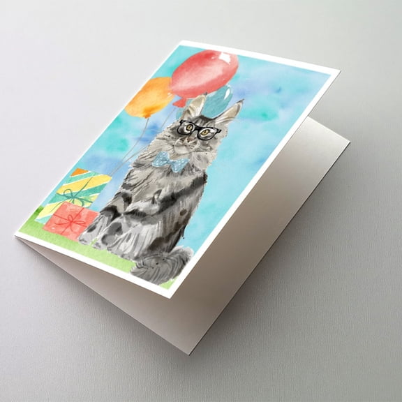 Maine Coon Happy Birthday Greeting Cards and Envelopes Pack of 8