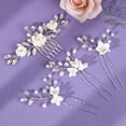 thumbnail image 3 of Miallo White Floral Hair Side Comb with 3 U-Pins, Silver Rhinestone Hair Forks for Communion, Prom & Party Hair Styling Kit, 3 of 9