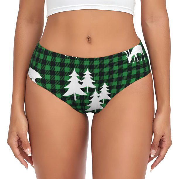 Fotbe Christmas tree green plaid Calzones Estampados para Mujer – Ropa Interior de Algodón, Cómoda, Suave y Elástica-X-Small
