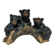 BLACK BEAR CUBS Playing On Log, Large Resin Figurine, by DeLeon Collections