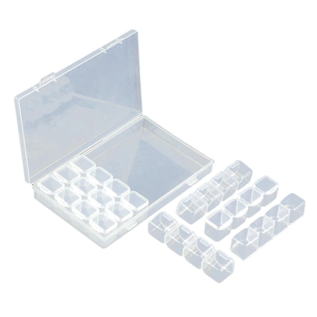 Caja organizadora jinwen 28 rejillas Contenedor de almacenamiento ensamblable para arte con cuentas Transparente