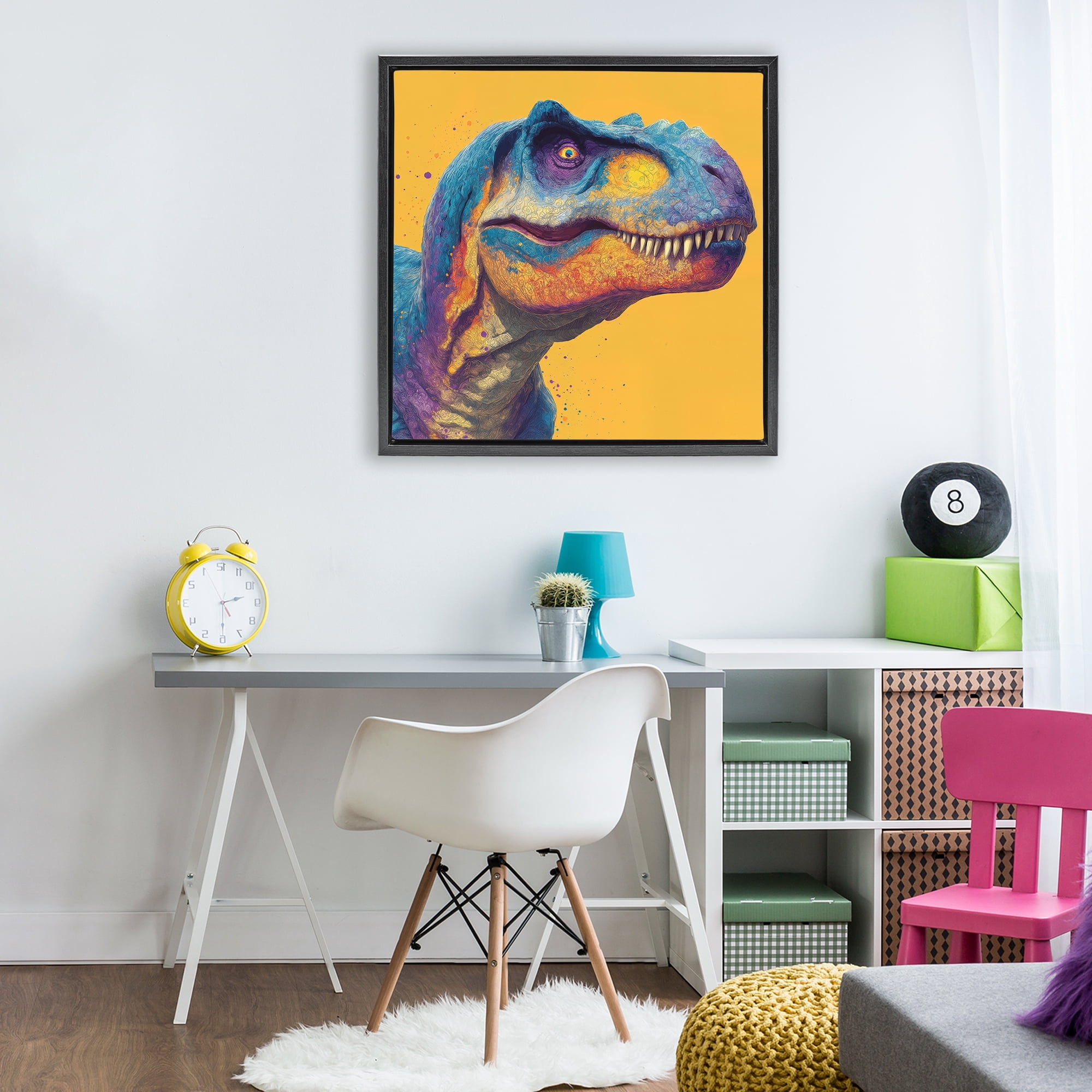 Stupell Industries Vibrant T-Rex Portrait Black Framed Floater Canvas Wall Art, design by Wumples