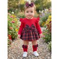 thumbnail image 3 of RUINIXCW Newborn Baby Girl Fall Winter Outfit Ribbed Plaid Romper Dress Infant Baby Girl Clothes Ruffles Long Sleeve Bodysuit Jumpsuit Headband Socks Set, 3 of 5