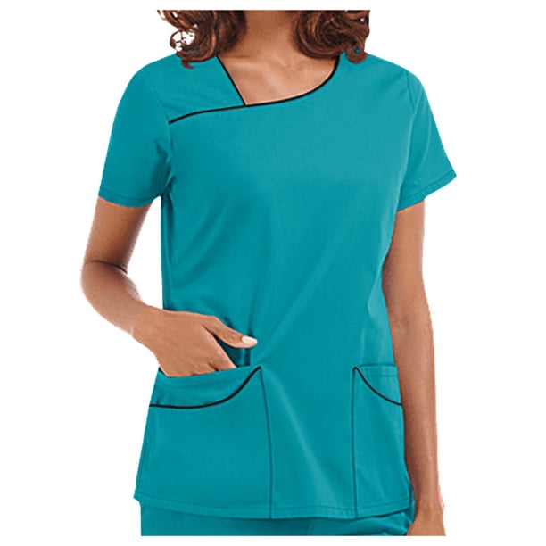 Pntutb - Camiseta de manga corta para mujer con cuello en V y bolsillo para trabajadores del cuidado Pntutb Pntutb-5494